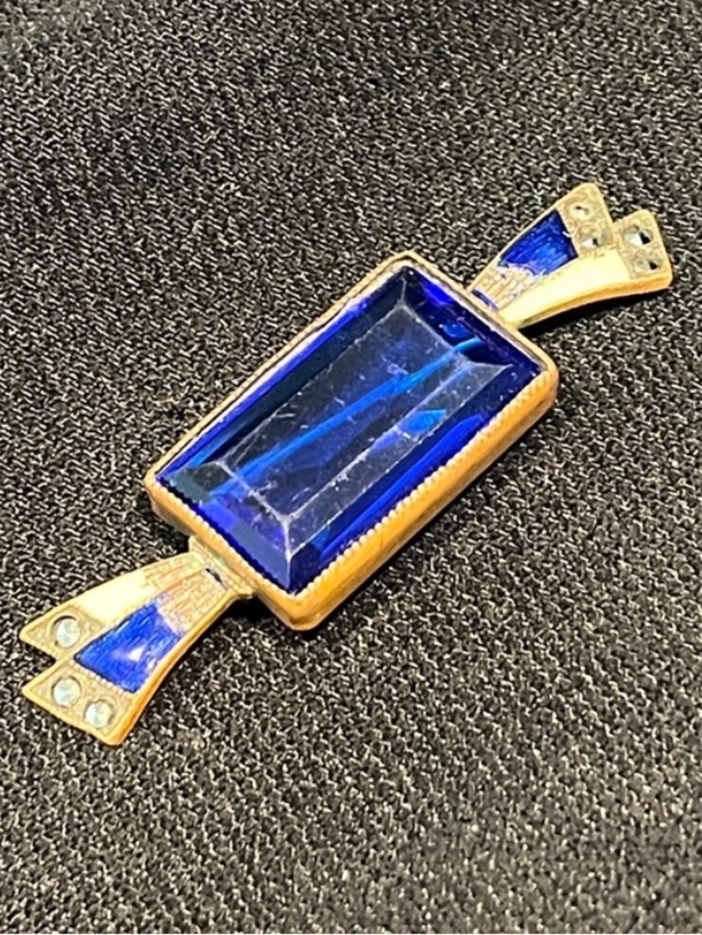 Antique Art Deco Style Cobalt Blue Glass Brooch – Enamel & Marcasite Accent